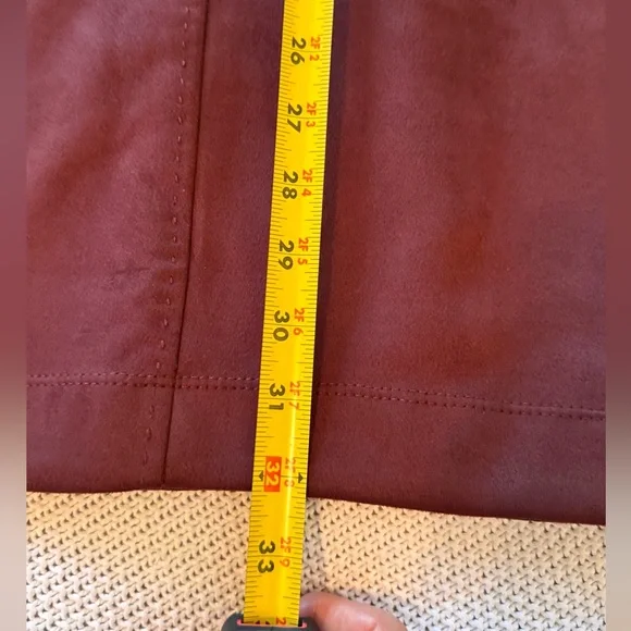 MAX STUDIO Faux Suede Leather Burgundy A-Line Midi Skirt - Picture 13 of 13